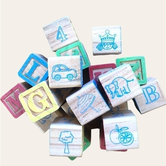 COTTAGECORE Wooden Blocks With Letters, Numbers And Images - Picture 3 of 3